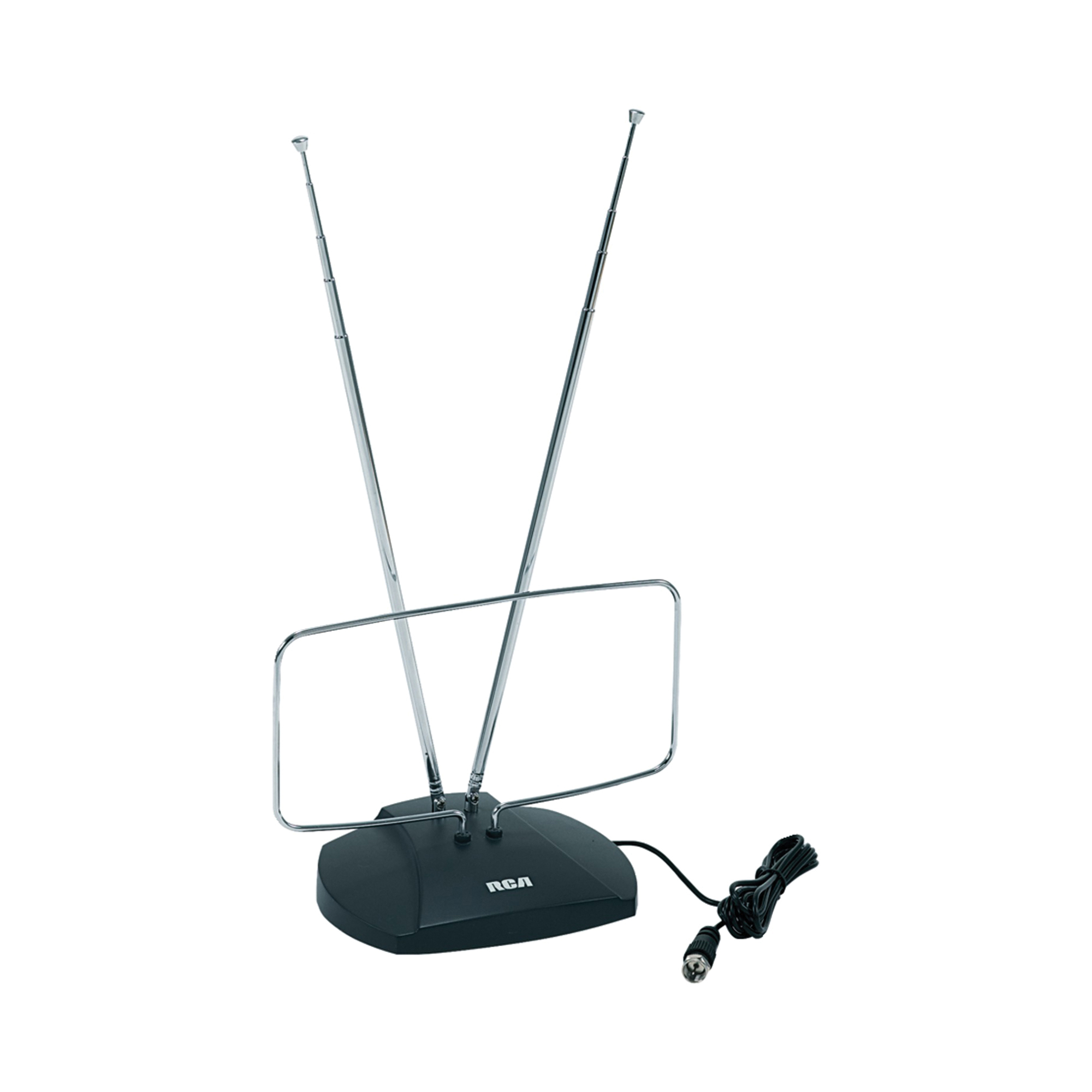 RCA Indoor FM and HDTV Antenna — 40 Mile Range, 1080p/4K, Adjustable VHF Dipoles, UHF Loop, Model# ANT111E